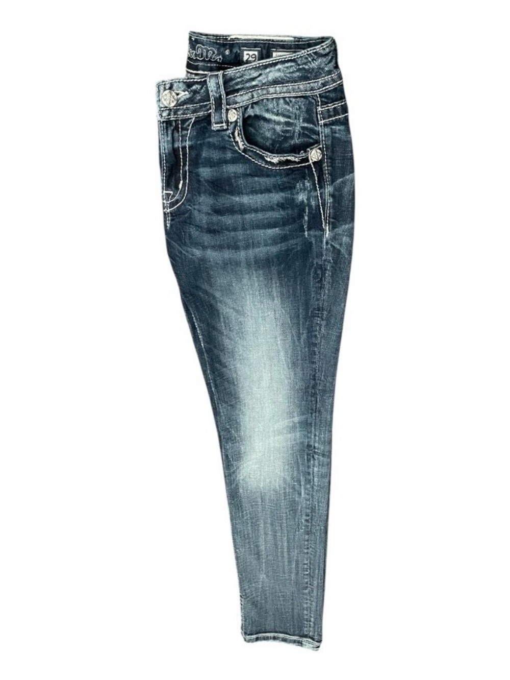 Miss Me Bootcut Jeans Size 29
Embroidered Pocket Stretch Medium Wash Low Rise